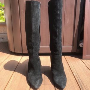 Black Half-Suede Half-Leather Wedge Boots